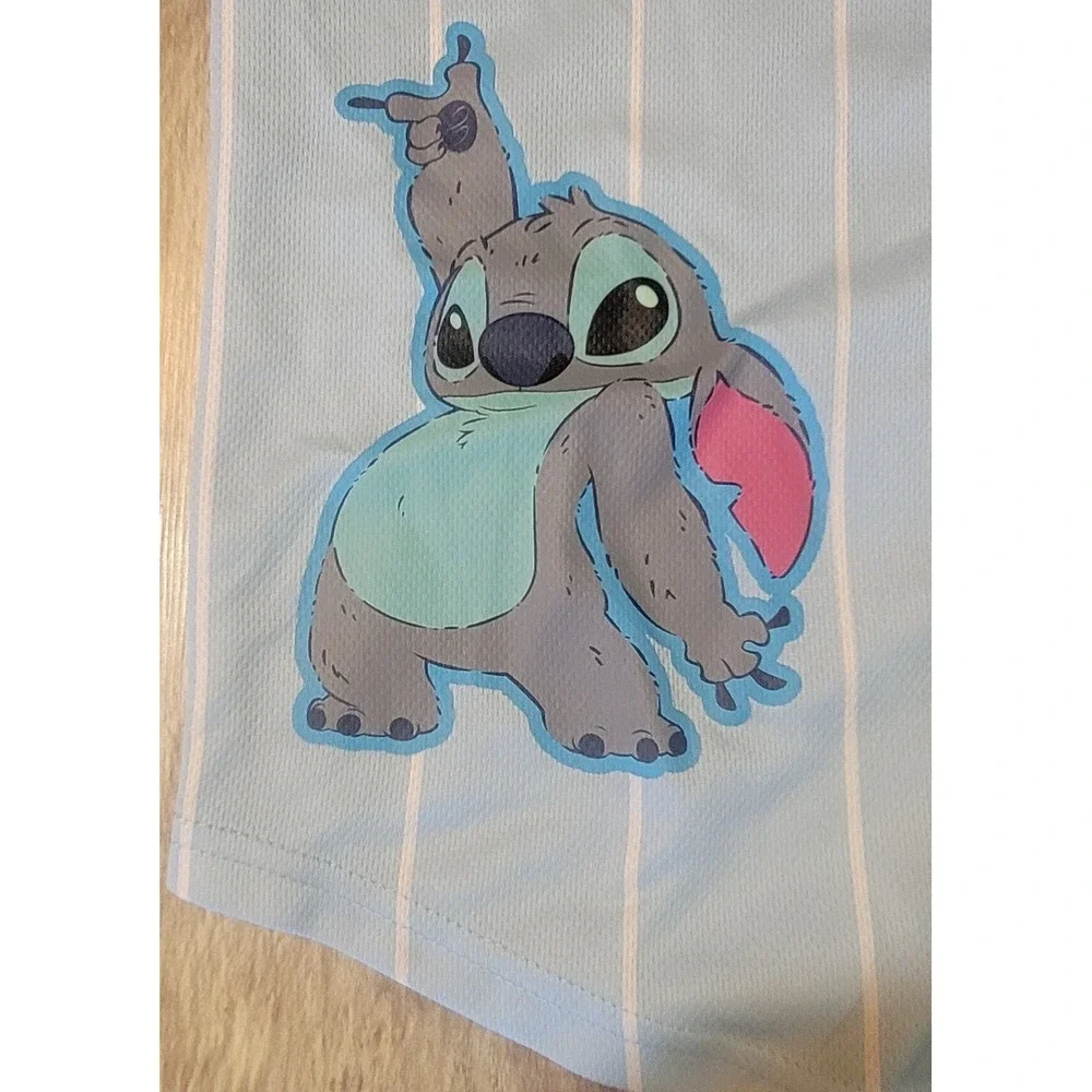 Disney Stitch‎ #626 Adult Small Baseball Jersey Blue Pinstripe Button Up